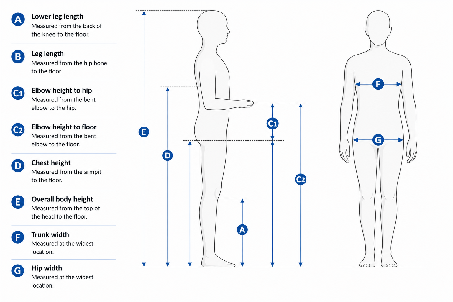 Standing body measurement reference diagram